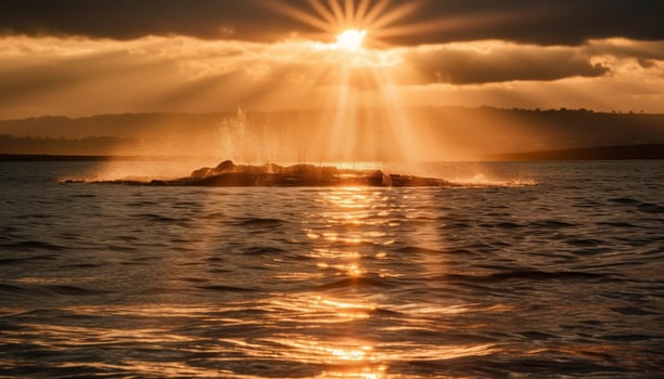Sunset over tranquil seascape, beauty in nature generated by AI photo