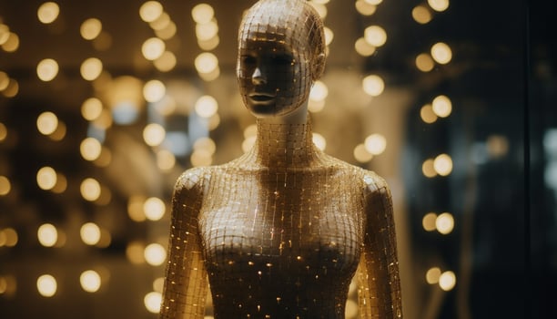 Glowing beauty in futuristic fashion retail design generated by AI photo