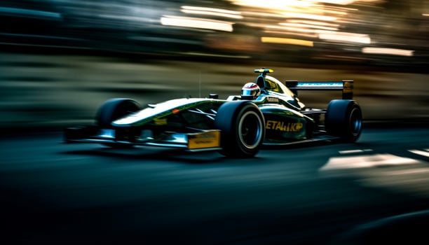 Blurred motion, shiny sports car driving fast photo