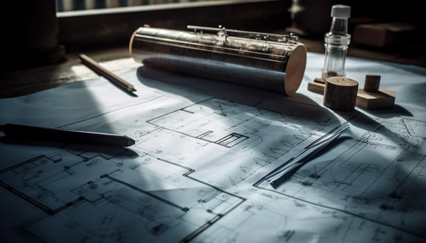 Blueprints, plans, and designs for construction industry and home improvement generated by AI photo