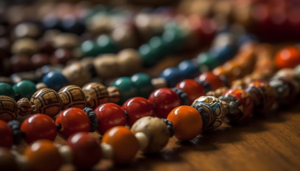 Abundance of vibrant colored jewelry, a personal accessory collection generated by AI photo