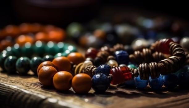 Multi colored bead necklace with jade and gemstone decoration, a gift collection generated by AI photo