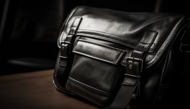 Fashionable leather backpack with shiny metal buckle for outdoor adventure generated by AI photo