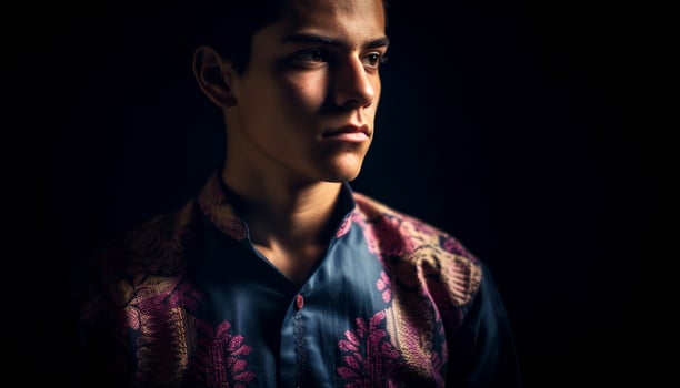 Confident young adult men in elegant fashion looking at camera generated by AI photo
