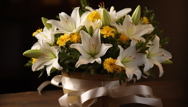 Fresh bouquet of multi colored daisies in a pink vase generated by AI photo