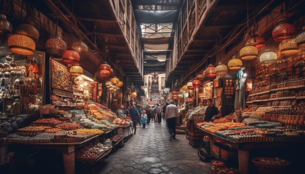 Tourists buying souvenirs at a Turkish gift shop in the city generated by AI photo