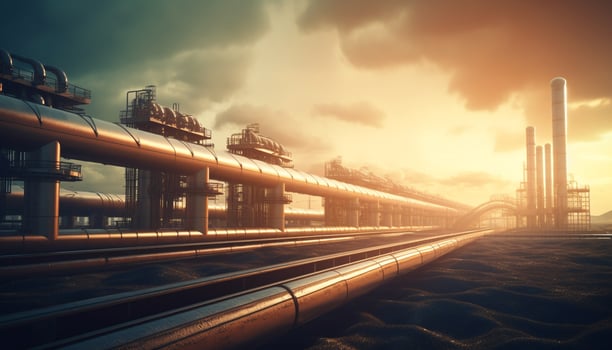 Heavy machinery working in a steel factory at sunset generated by AI photo
