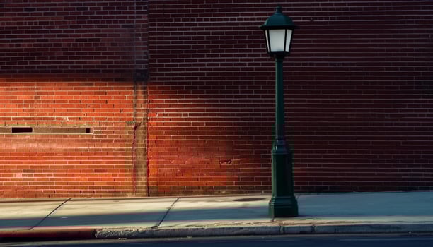 Old brick building with lantern and electric lamp illuminating doorway generated by AI photo