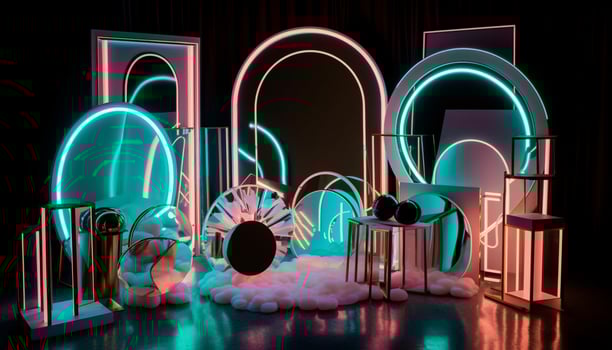 Futuristic laboratory design with glowing blue lighting equipment and reflection generated by AI photo