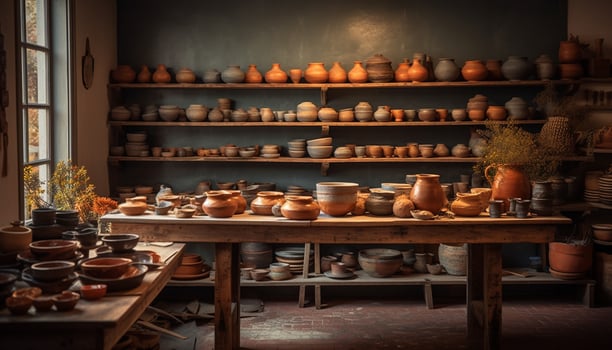 Craftsperson making pottery on a wheel in a workshop indoors generated by AI photo