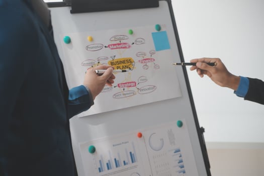 Financial analysts analyze business financial reports on a digital tablet planning investment project during a discussion at a meeting of corporate showing the results of their successful teamwork. photo