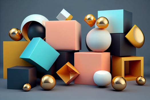 Abstract 3d rendering of geometric shapes. Composition with squares. Cube design. Modern background for poster, cover, branding, banner, placard. photo