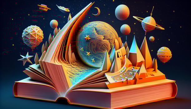 Books imagination, 3d illustration. . photo