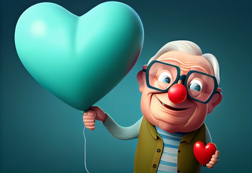 Grandparent hold heart balloon with smiling. . photo