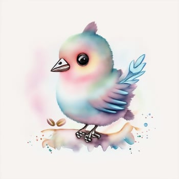 A cute illustration of a baby vintage watercolor bird. photo