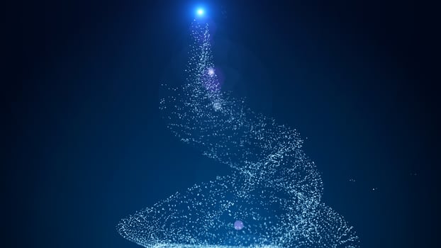 A whirlwind of dust particles. Illustration of a whirlpool on a blue background. The effect of levitation. Dynamic, explosive wave. Big data. 3D rendering photo
