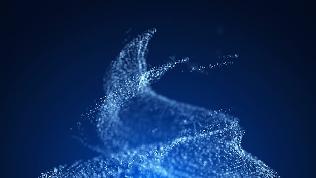 A vortex of dust particles. Illustration of a whirlpool on a blue background. The effect of levitation. Dynamic, explosive wave. Big data. 3D rendering photo
