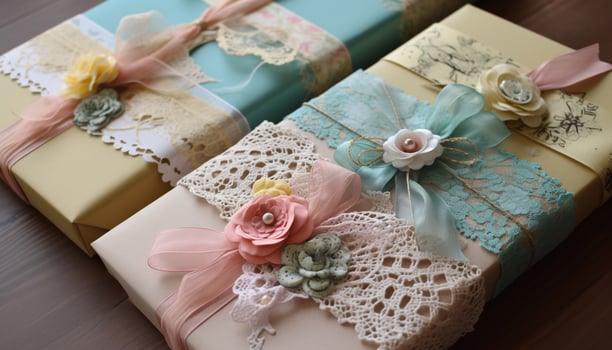 Homemade gift box wrapped in elegant pink wrapping paper generated by AI photo