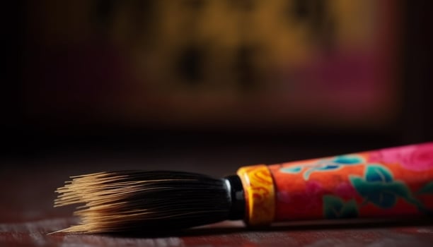 Antique calligraphy pen on old wood table, Chinese culture decoration generated by AI photo