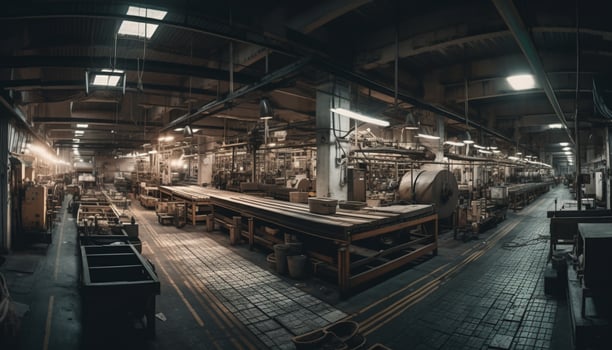 Modern industrial workshop with steel machinery and manufacturing equipment inside generated by AI photo