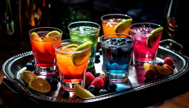 Fresh fruit cocktail with lime and mint leaf for summer celebration generated by AI photo
