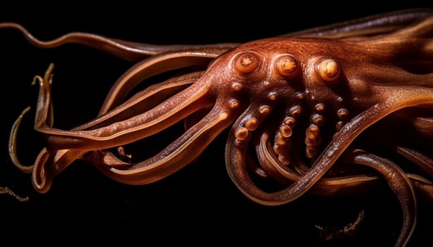 Freshly cooked octopus meal with tentacle sucker pattern on plate generated by AI photo