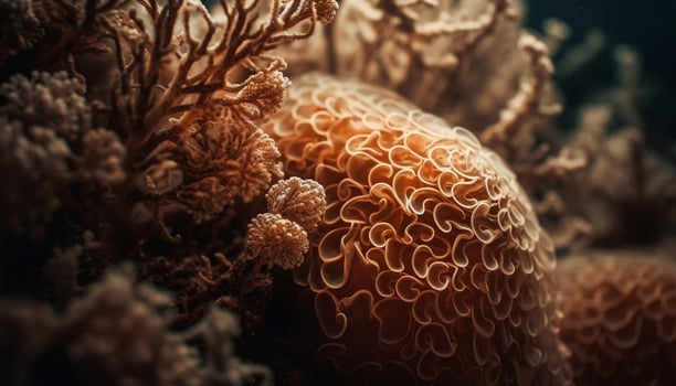 Colorful underwater world fish, coral, and starfish in motion generated by AI photo