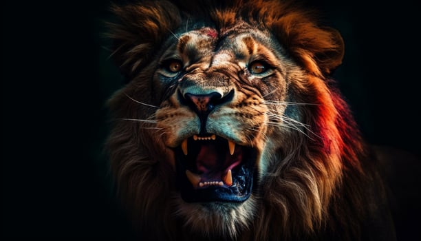 Majestic big cat roaring with fury, showing sharp fangs generated by AI photo