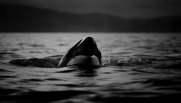 Playful dolphin splashes in tranquil blue sea, surrounded by nature generated by AI photo