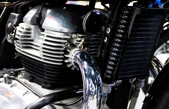 Close up shiny retro motorcycle engine photo