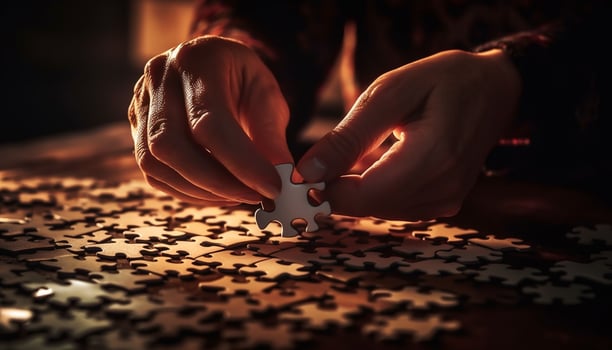 Teamwork and strategy lead to success in jigsaw puzzle completion generated by AI photo