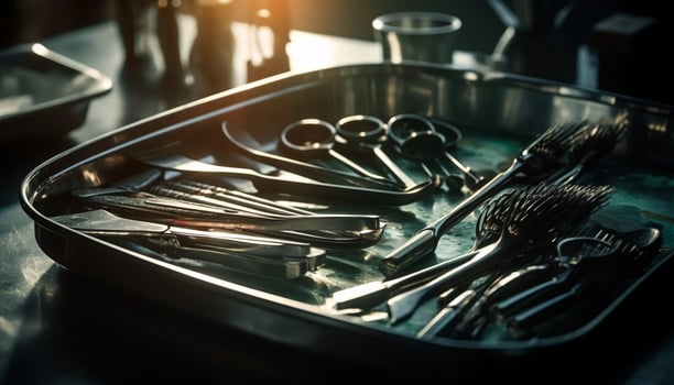 Stainless steel surgical equipment for dental preparation and healthcare generated by AI photo