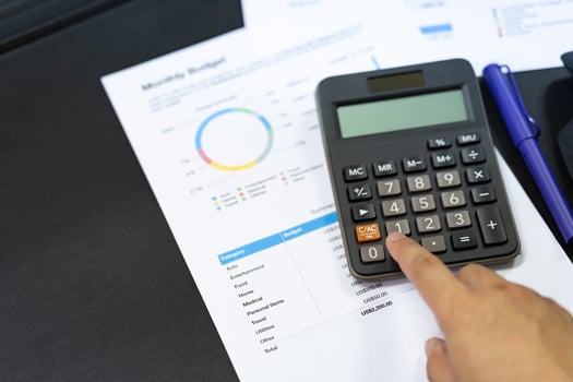 Budget planning concept. Business  Planning Strategy Analysis discussing new plan financial graph data. Work with document graphs and calculator Concept. photo