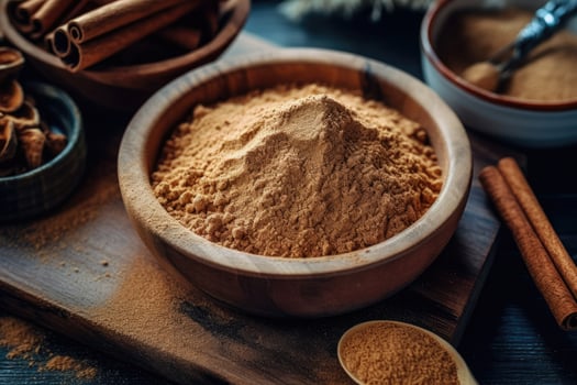 stock photo of cinnamon powder on the kitchen flat lay photography
