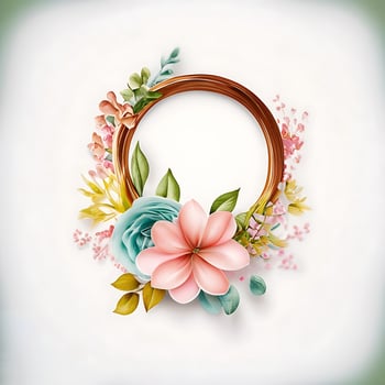 Cute watercolor frame flower wreath. photo