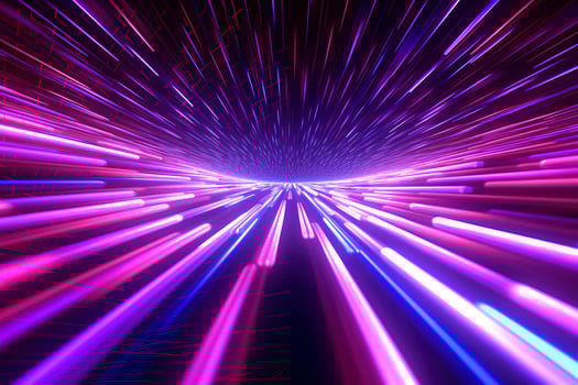 3d render, abstract simple neon background, ultra violet rays, blue and pink glowing lines, cyber network data, speed of light, space, and time strings. photo