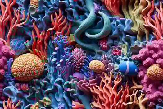 Sea composition with cartoon coral reefs 3d background design. Ocean nature illustration. photo