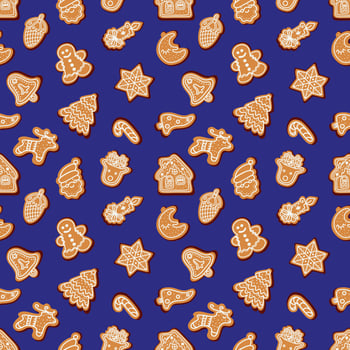 Seamless vector pattern of traditional gingerbread cookies of various shapes for Christmas photo