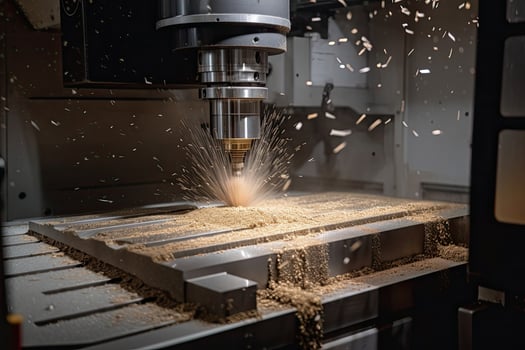 CNC milling machine cutting the metal plate with sparks. CNC milling machine. CNC machine tool in a metal factory cutting metal, photo
