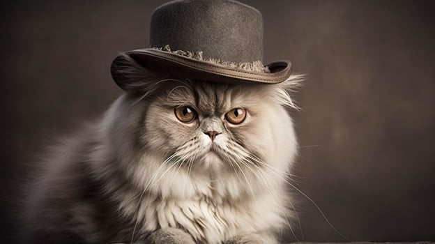 Cat in a bowler hat, retro style, , international cat day card idea. photo