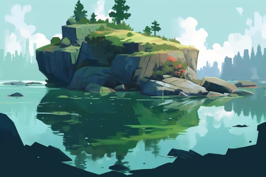 Beautiful Cell shaded Landscape Painting. photo