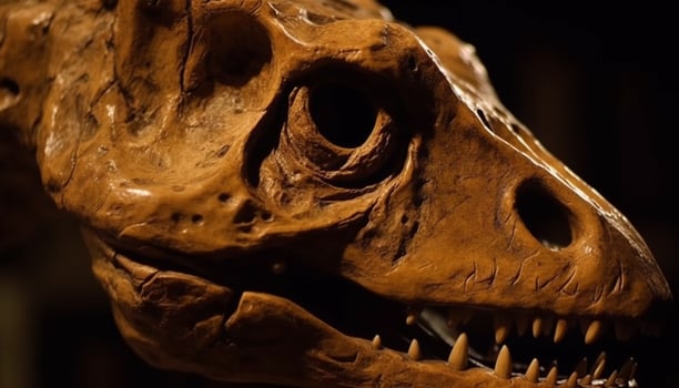Spooky animal skull, jaw bone, and teeth in close up view generated by AI photo