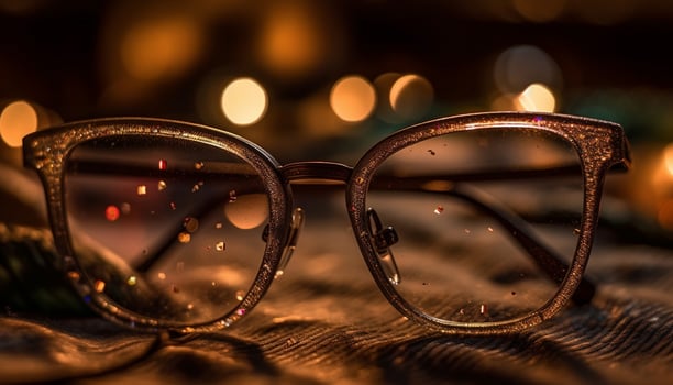 Shiny sunglasses reflect nature elegance in the summer heat generated by AI photo