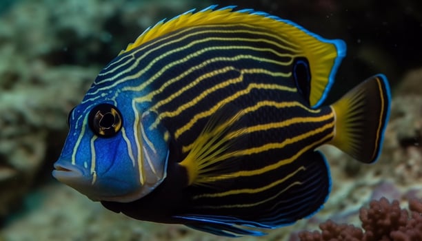 Striped clown fish swimming in natural beauty of Red Sea generated by AI photo