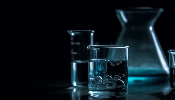 Transparent glass reflects blue liquid, fresh whiskey for celebration generated by AI photo