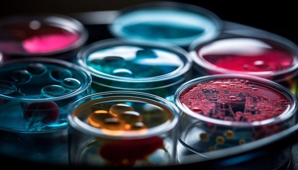 Vibrant colors in a collection of beauty products, wet and shiny generated by AI photo