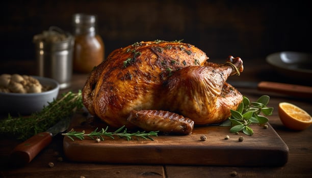 Rustic homemade meal Roast turkey with gourmet herb spice generated by AI photo