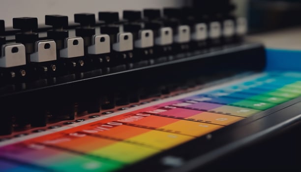 Close up of control panel in recording studio with equipment in a row generated by AI photo