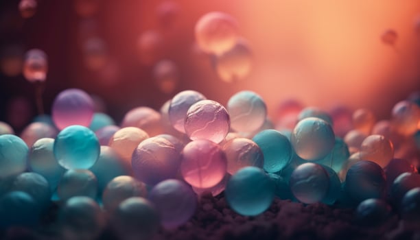 Vibrant macro circle decoration with defocused backdrop and reflection generated by AI photo