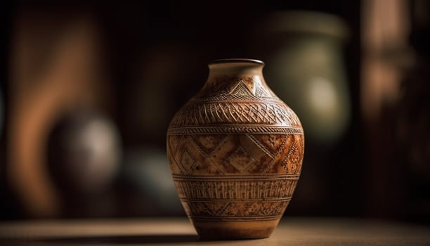 Antique earthenware vase, an ornate craft product for home decor generated by AI photo